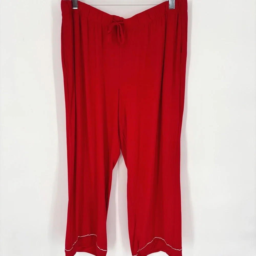 Victoria's Secret Red Modal Pajama Set Long Sleeve Button Top Crop Pants Sz L
